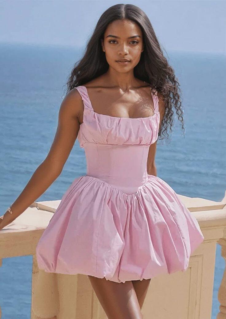 Pretty Spaghetti Straps Pink Satin Short Homecoming Dress Birthday Dress D4656