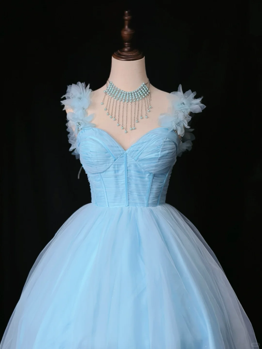 Elegant Spaghetti Straps Blue Tulle A Line Short Graduation Homecoming Dress Birthday Outfits D3251