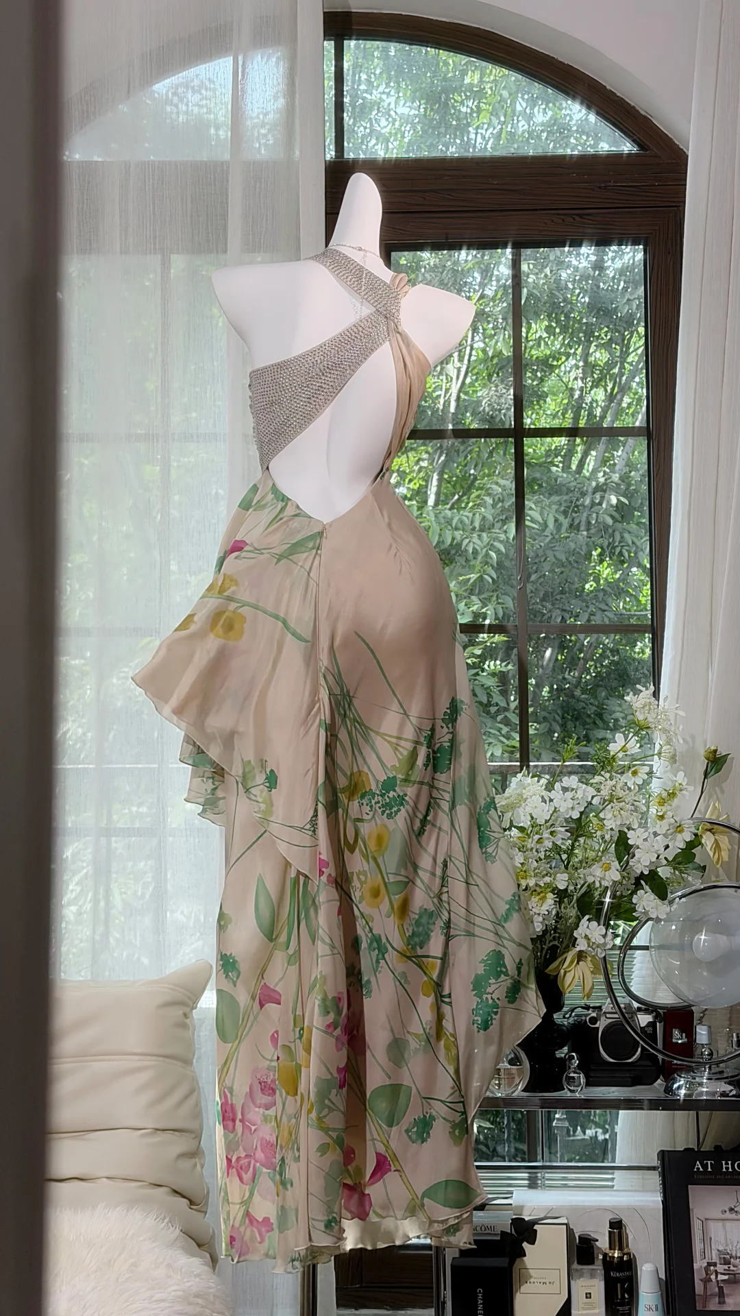 Classy Chiffon Printed Floral Long Party Dress Birthday Prom Dress D2931