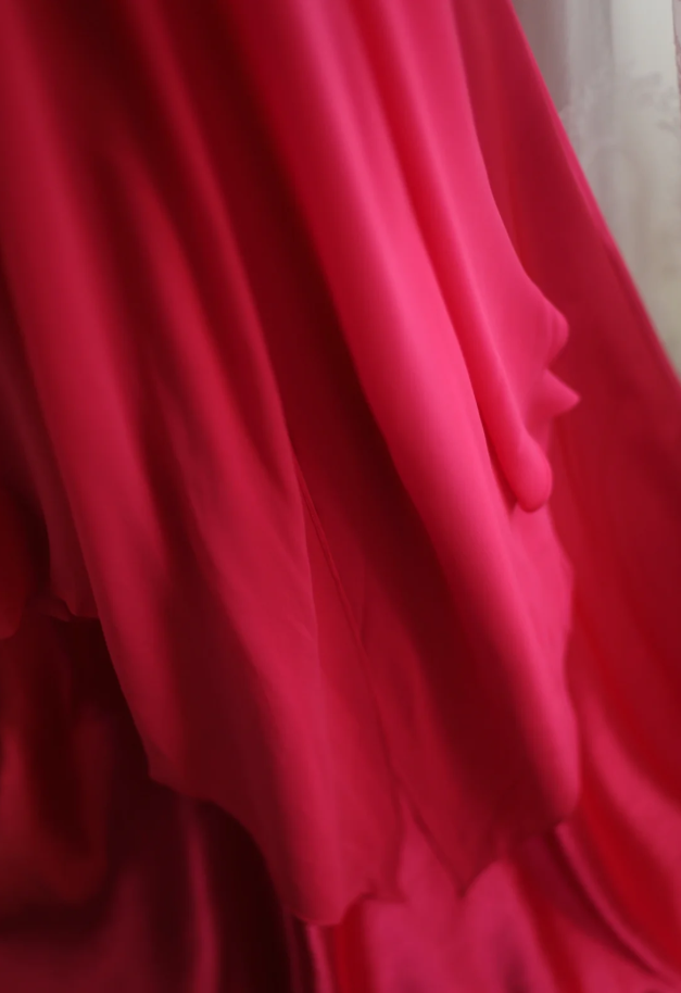 Glamorous Halter Hot Pink Satin Chiffon Mermaid Long Party Dress Formal Birthday Prom Gowns With Cape D2329