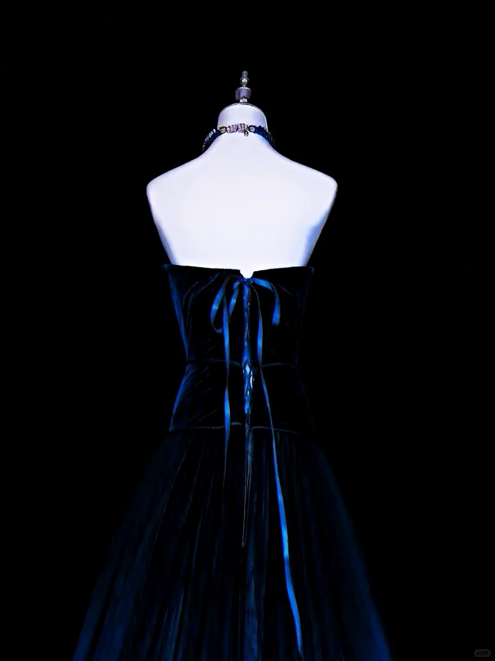Vintage Strapless Ombre Blue Tulle Sequin Long Party Dress Evening Dress D5373