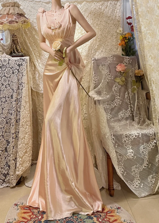 Pretty Pink V Neck Satin Mermaid Long Wedding Guest Dress Formal Birthday Prom Dress Party Gown D2139