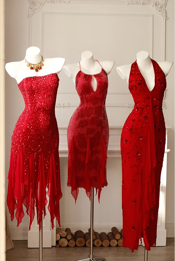 Vintage Red Sleeveless Sheath Prom Dress Birthday Party Gowns D2733