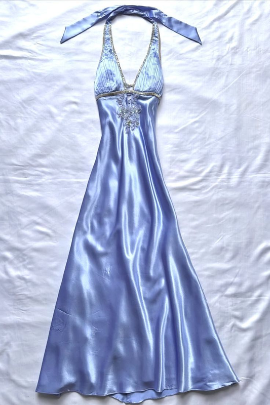 Stylish Halter Burgundy V Neck Satin Beaded Long Wedding Guest Dress Formal Party Gown D1487