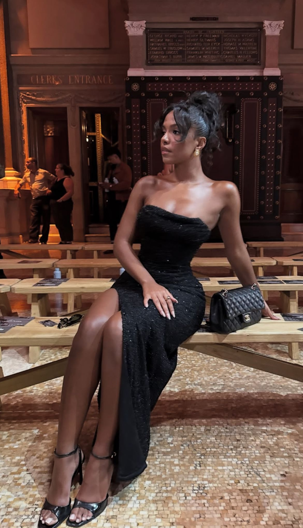 Sexy Black Strapless Sequin Slit Mermaid Evening Dress Long Party Dress D1081