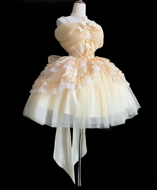 Cute Yellow Spaghetti Straps Short Birthday Outfits Off The Shoulder G – SweetDress