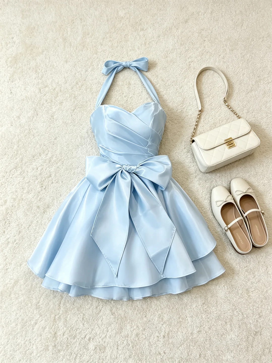 Classy Halter Satin A Line Cocktail Dress,Blue Short 6th Grade Homecoming Dress D3054