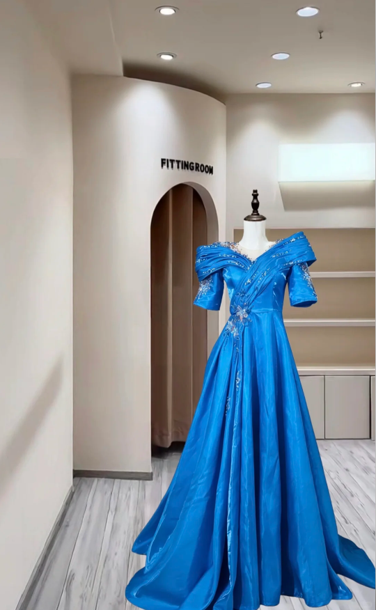 Unique Lemon Green Satin Pleated Ball Gown Long Party Dress With Beads D2383