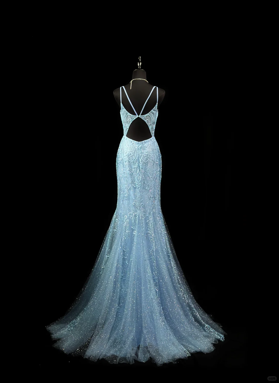 Shiny Spaghetti Straps Blue Tulle Sequin Mermaid Long Evening Dress Formal Wedding Guest Dress D2517