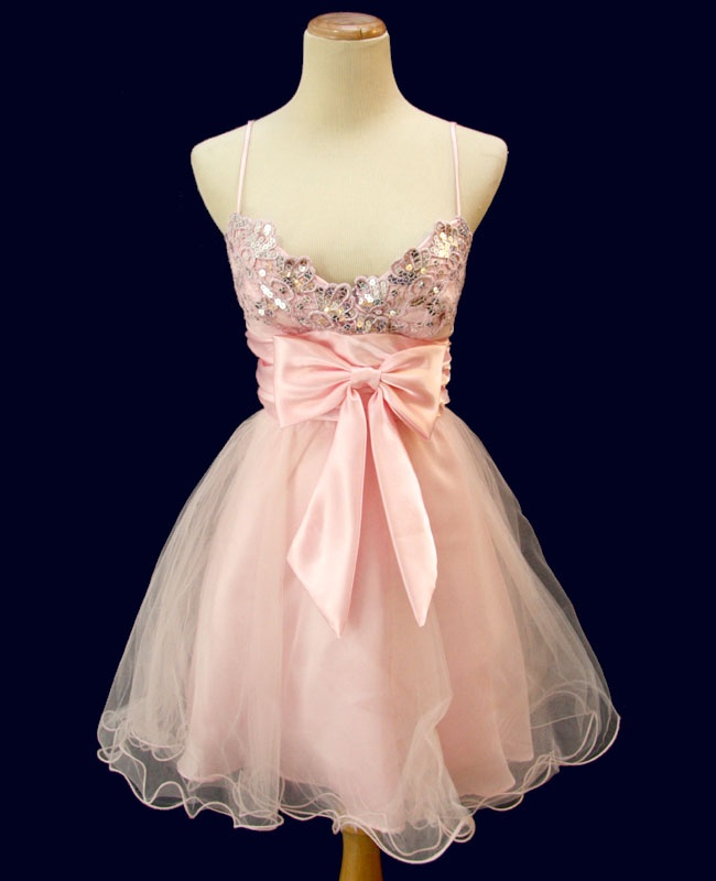Charming Spaghetti Straps Pink Tulle Sequin A Line Homecoming Dress Short Prom Gown With Bow D3400