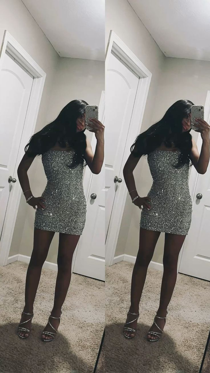 Glitter Silver Sequin Sheath Short Graduation Homecoming Dress,Mini Party Dress D4214