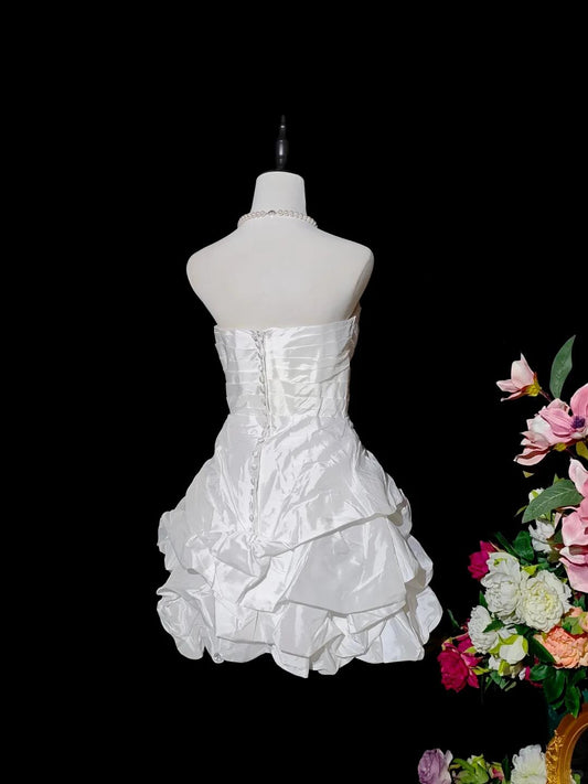 Elegant Strapless White Satin Pleated A Line Short Homecoming Dress Birthday Outfits D3151
