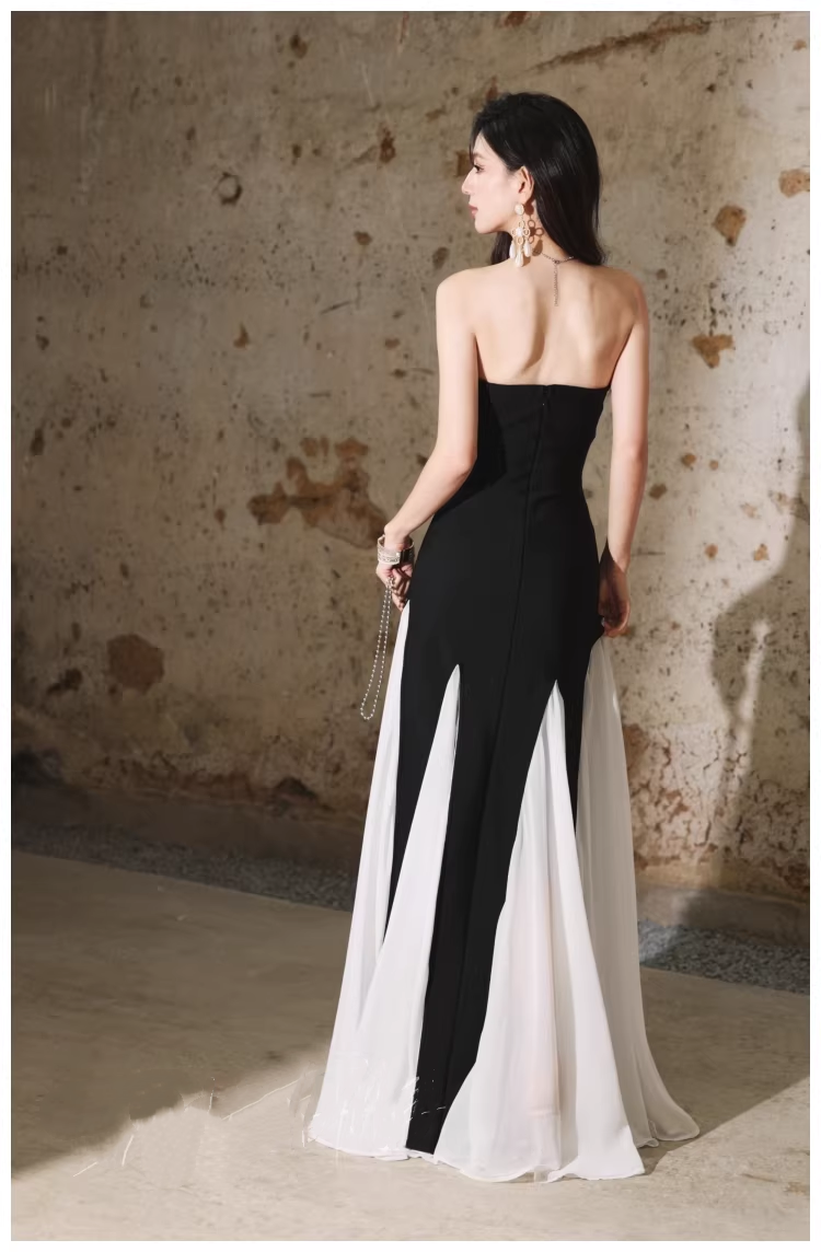 Pretty Strapless Satin Chiffon Mermaid Long Evening Dress Formal 17th Birthday Outfits D2444