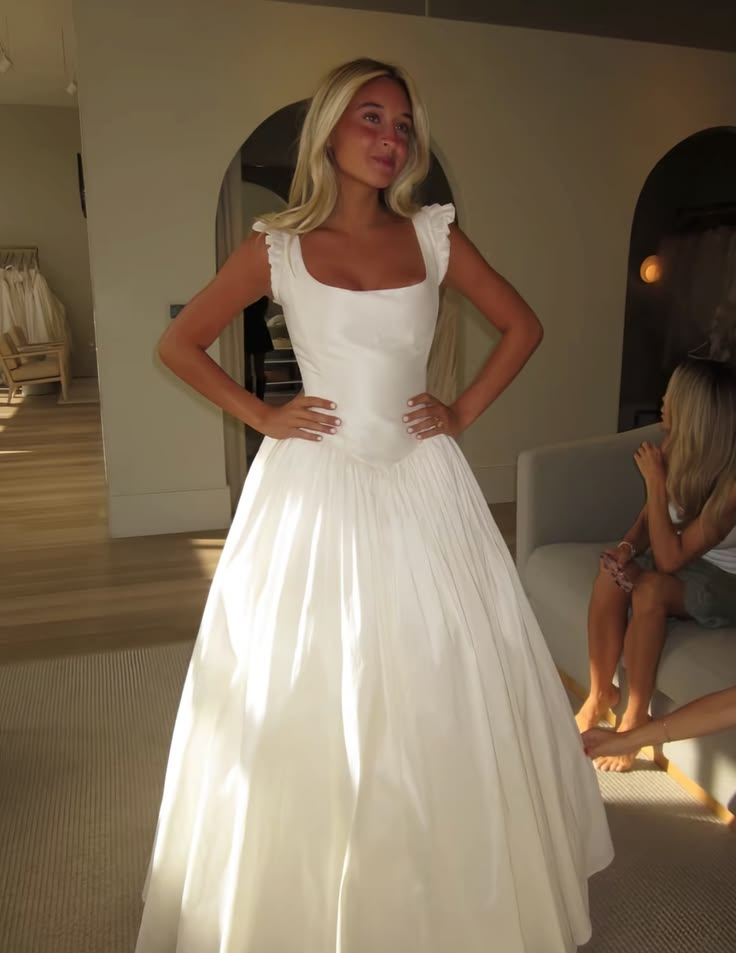 Elegant White Satin A Line Long Wedding Dress D5139