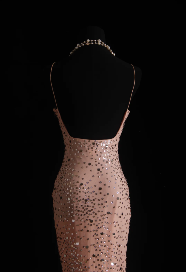 Sparkly Spaghetti Straps Pink Sequin Mermaid Long Party Dress Formal Birthday Prom Dress Evening Dress D2004