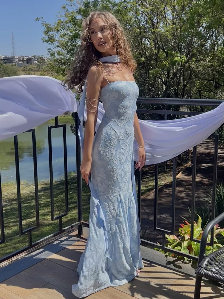 Pretty Blue Lace Mermaid Long Birthday Party Dress Strapless Evening Gown D4957