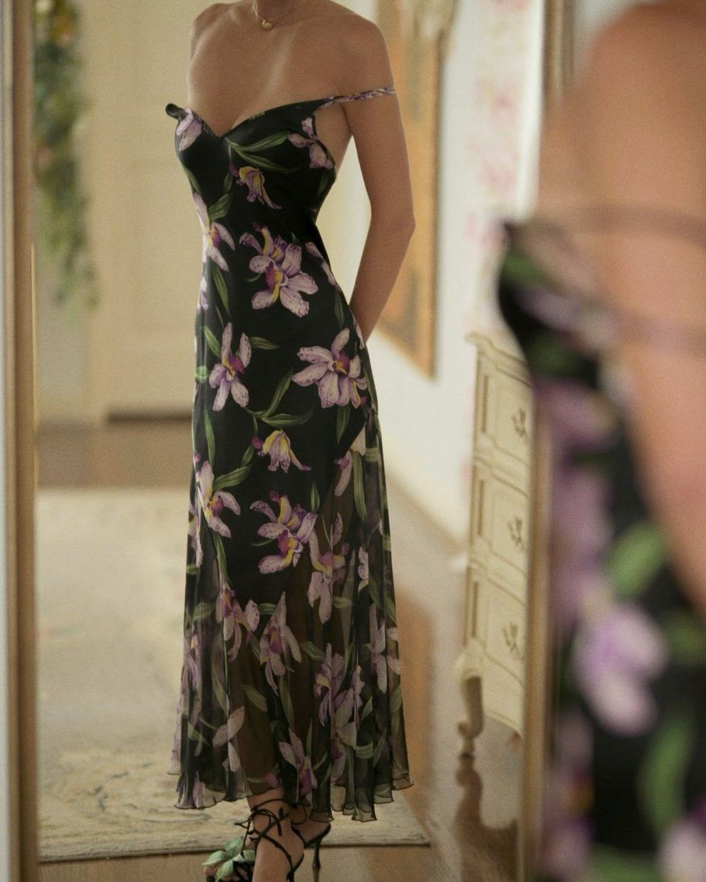 Chic Spaghetti Straps Chiffon Print Floral Long Party Dress Formal Evening Dress D1865
