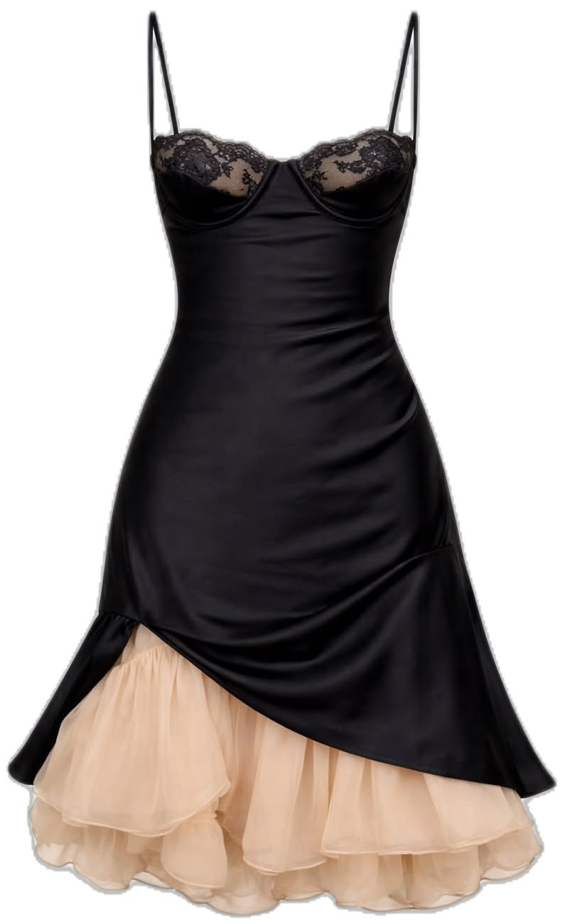 Elegant Black Spaghetti Straps Satin Tulle Mermaid Long Party Dress Evening Gown D4290