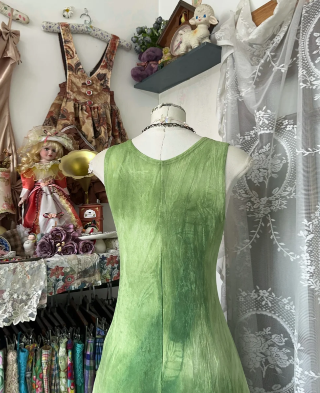 Retro Ombre Green Sleeveless Satin A Line Long Party Dress Prom Dress D1289