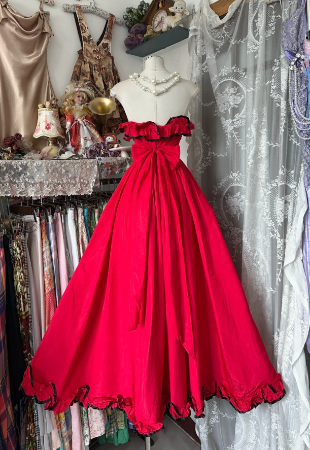 Pretty Sweetheart Neck Red Satin A Line Long Party Dress Wedding Guest Dress D1521