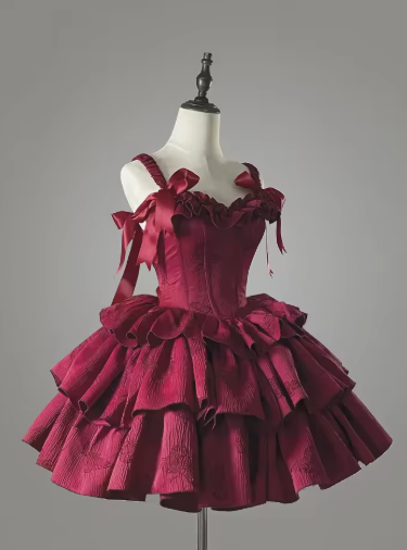 Sweet Satin Multi-Layered Print Floral A Line Homecoming Dress Red Spaghetti Straps Birthday Dress S448