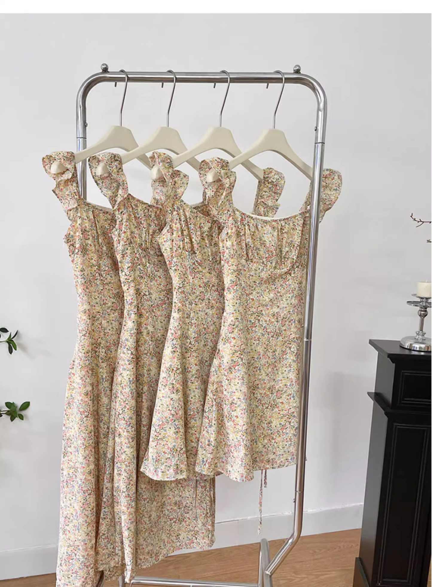 Light Yellow Floral Long Dress Vacation Dress S223