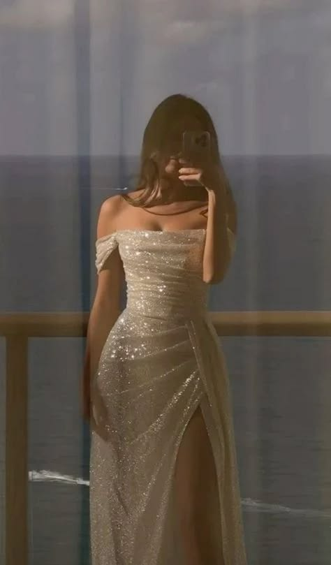 Sparkly Off The Shoulder White Sequin Slit Mermaid Long Party Dress Evening Gown D2900