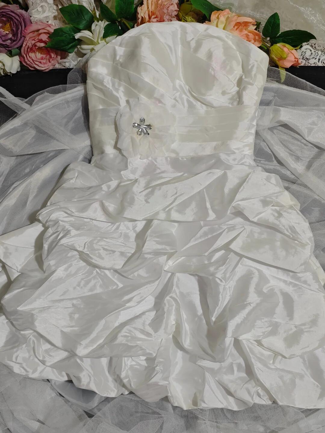 Elegant Strapless White Satin Pleated A Line Short Homecoming Dress Birthday Outfits D3151