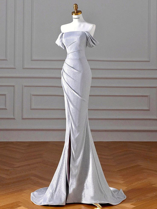 Pretty Mermaid Off The Shoulder Sequin Slit Long Prom Dresses Party Dress SD1334