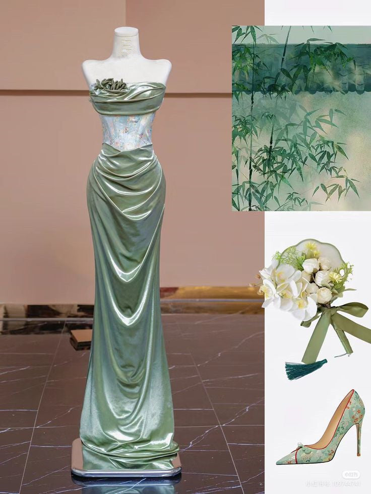 Sexy Mermaid V Neckline Mint Green Sequin Floor Length Evening Dress Prom Dresses SD1658 main image 1