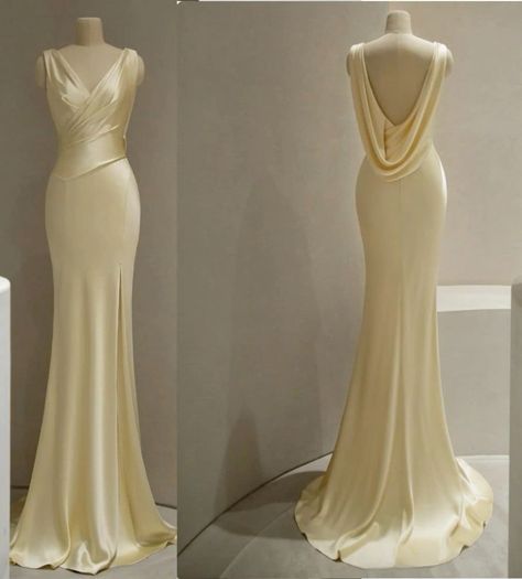 Pretty Mermaid V Neckline Satin Yellow Long Prom Dresses Formal Evenin –  SweetDress