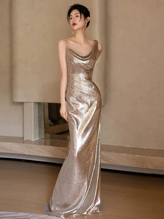 Sexy Mermaid Sequin Backless Floor Length Evening Dress Prom Dresses SD1610