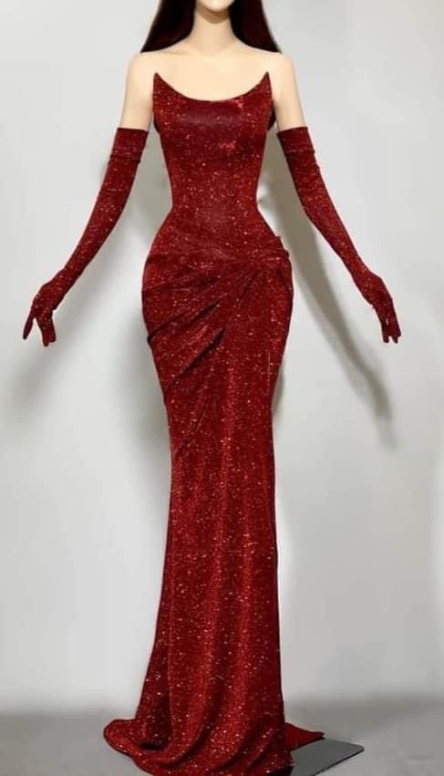 Sexy Mermaid Straps Burgundy Long Evening Dress Velvet Prom Dresses main image 1