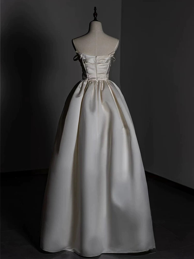 Timeless A line Strapless Satin Ivory Wedding Dresses Brides Dress SD1970