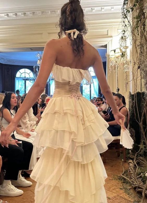 Gorgeous A-Line Strapless Chiffon Long Prom Dresses Formal Evening Dress SD2205