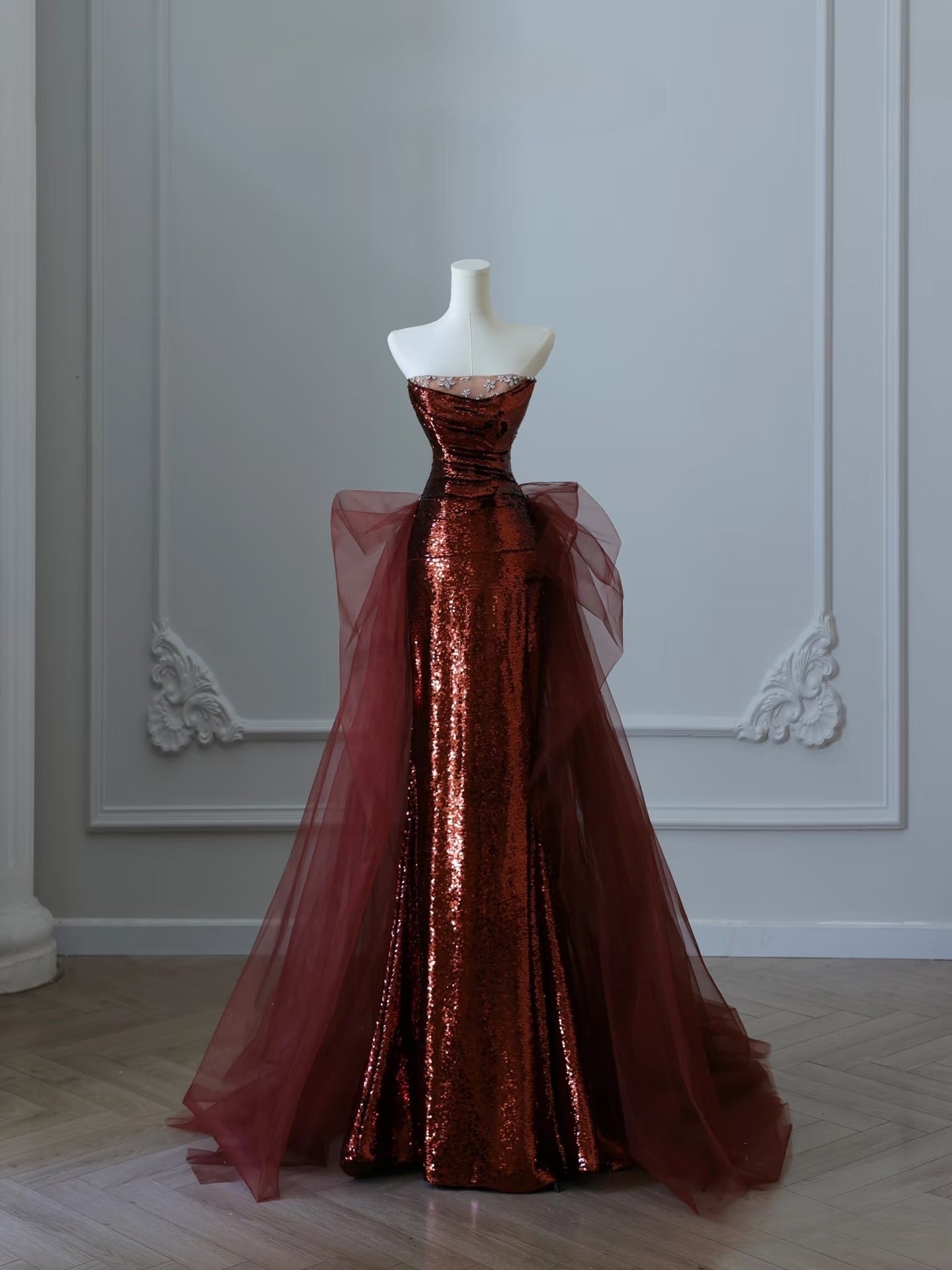 Gradient Mermaid Halter Chiffon Sequin Ruffle Without Sleeves Long Prom Dress, Evening Dress