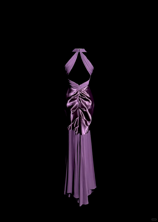 Retro Mermaid V Neckline Chiffon Grape Evening Dress Prom Dresses SD2909