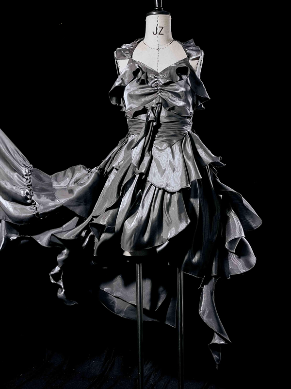 Retro High Low Irregular Spaghetti Straps Gray Short Birthday Dresses Birthday Outfits SD491