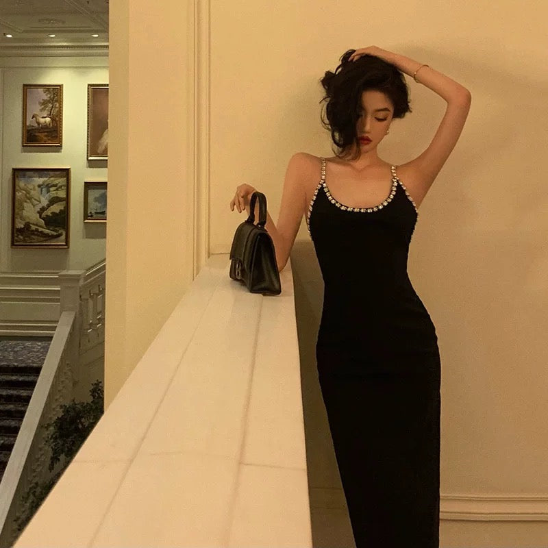 Sexy Sheath Halter Black Backless Knee Length Prom Dresses Birthday Outfits SD717