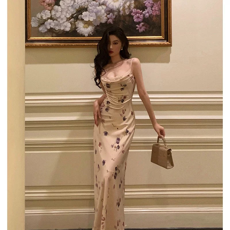 Stunning Sheath Spaghetti Straps Sleeveless Floral Date Night Dress Prom Dresses Birthday Party Outfit SD874