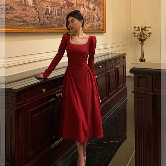 Sexy A Line Square Neckline Red Prom Dresses Birthday Outfits Evening Gown SD979