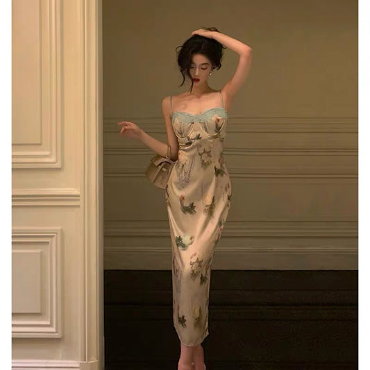 Sexy Sheath Spaghetti Straps Floral Lace Prom Dresses Birthday Outfits Evening Gown SD999