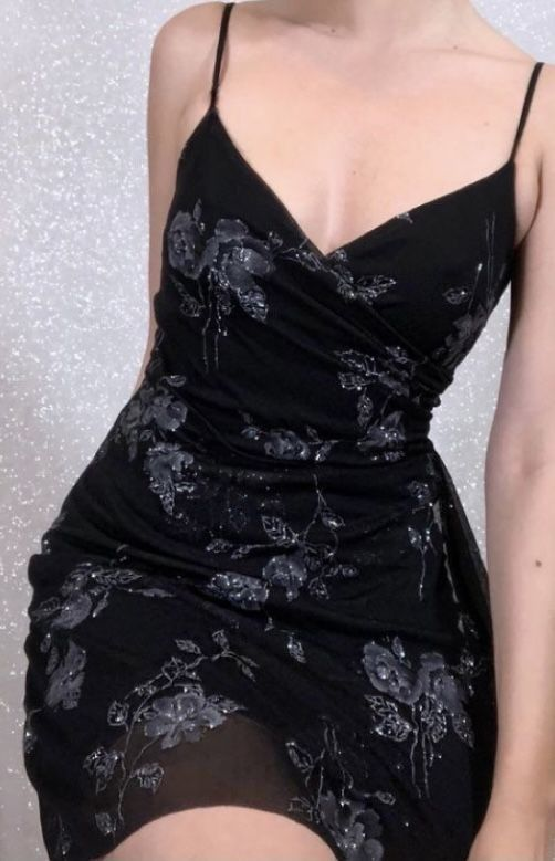 Sexy Spaghetti Straps Black Chiffon Floral Bodycon Cocktail Dress Short Homecoming Dress D3268