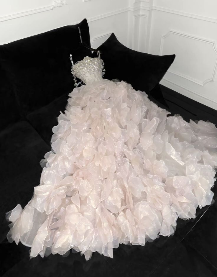 Glamorous Pink Organza Sequin Beaded Mermaid Long Wedding Dress Bridal Dress D1342