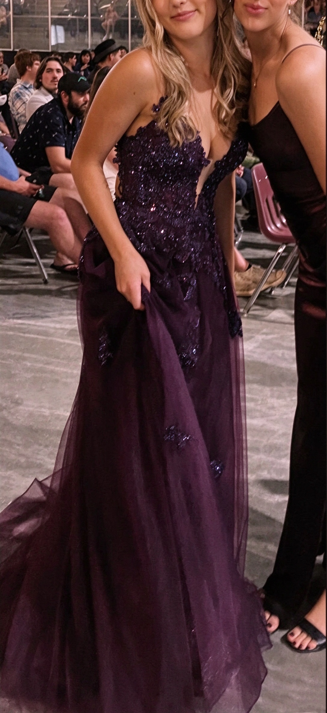 Elegant Spaghetti Straps Tulle Beaded Long Party Dress Purple Mermaid Evening Dress D5297
