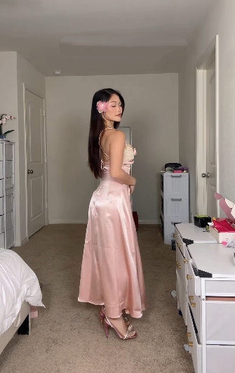 Glamorous Spaghetti Straps Pink Satin Lace Long Party Dress Evening Dress D4102