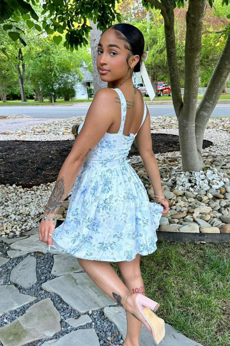 Elegant Spaghetti Straps Satin Print Floral A Line Short Homecoming Dress Mini Birthday Dress D3457