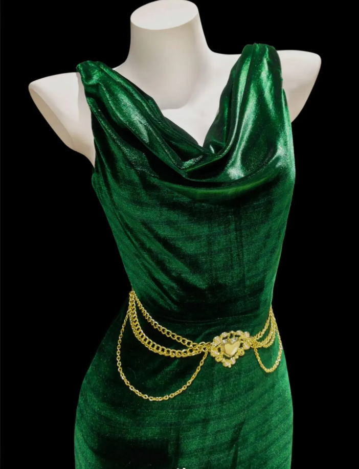Vintage Green Sleeveless Velvet Mermaid Long Party Dress Evening Gown D2335