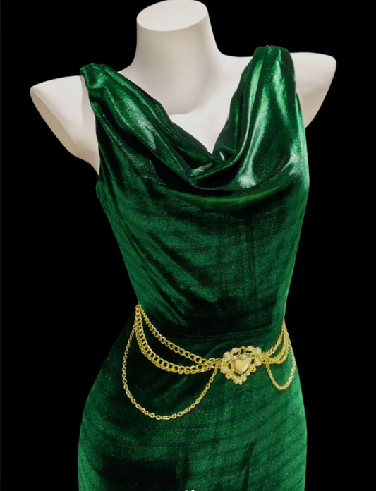 Vintage Green Sleeveless Velvet Mermaid Long Party Dress Evening Gown D2335
