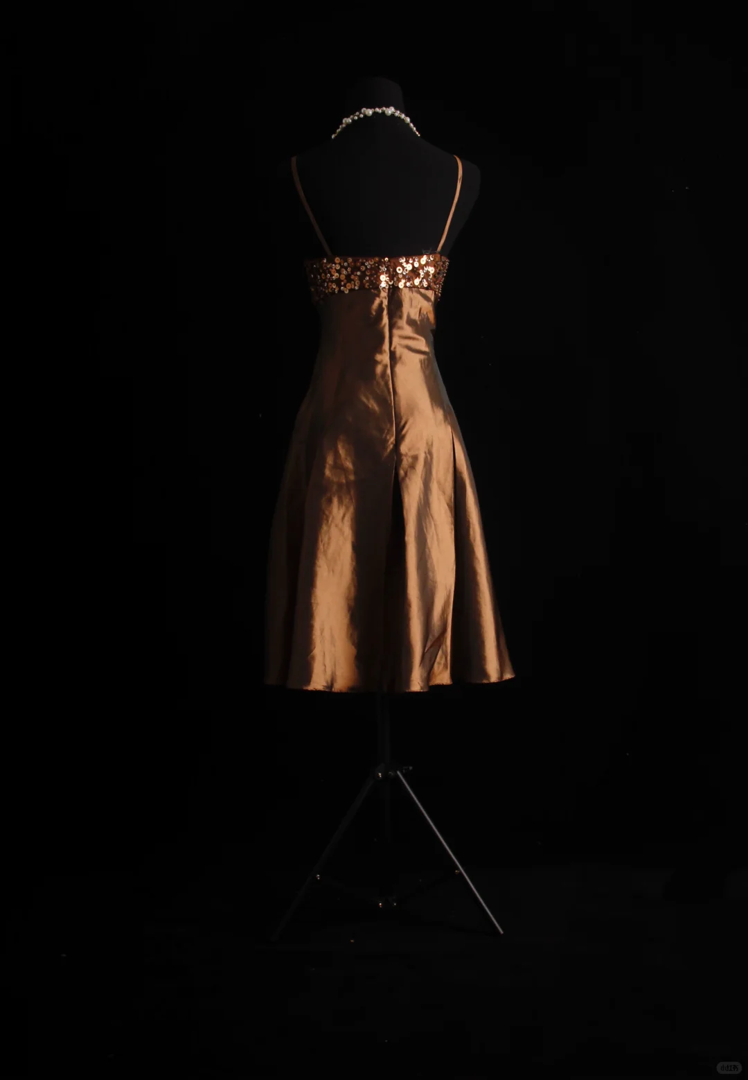 Classy Spaghetti Straps Satin Sequin A Line Mini Cocktail Dress,Brown V Neck Short Homecoming Dress D3299